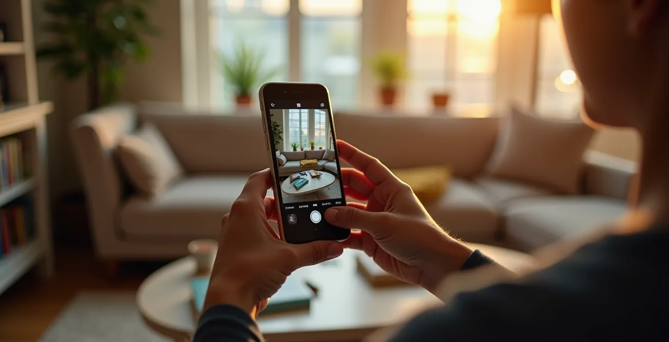 Person using smartphone to scan and catalog household items with AI recognition