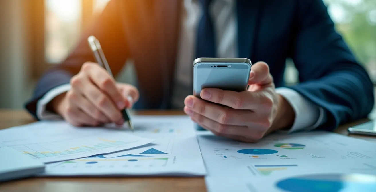 Split composition showing traditional agent meeting on left and smartphone app interface concept on right