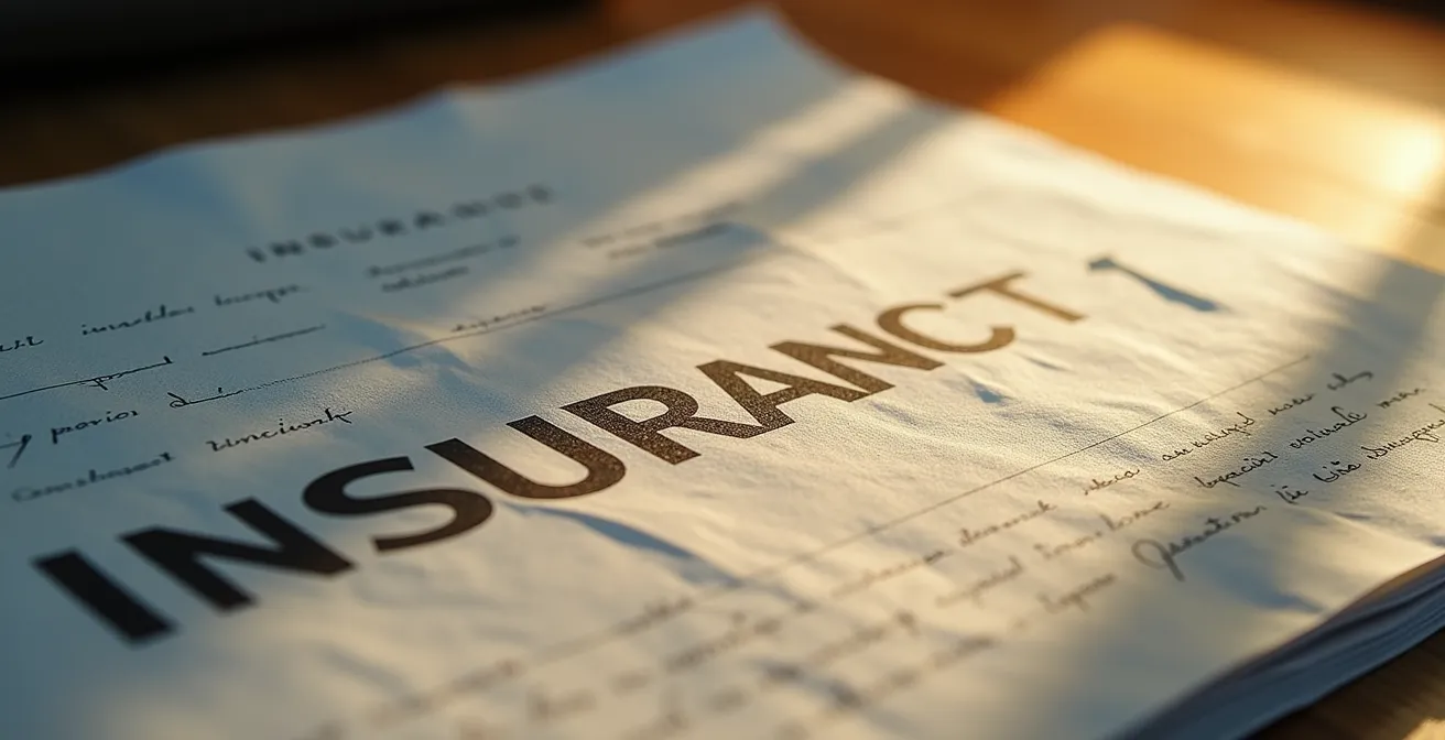 Extreme close-up of insurance policy document showing fine print details