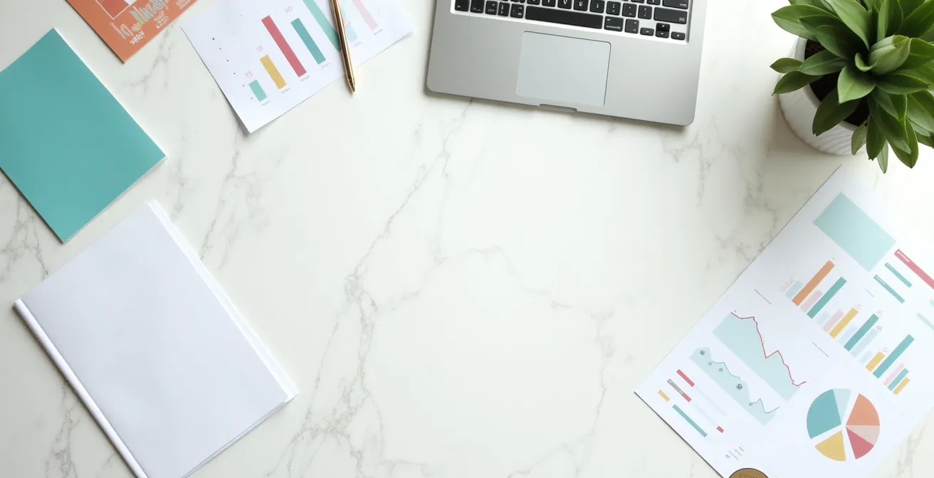 Professional workspace with insurance documents and calculator showing financial planning