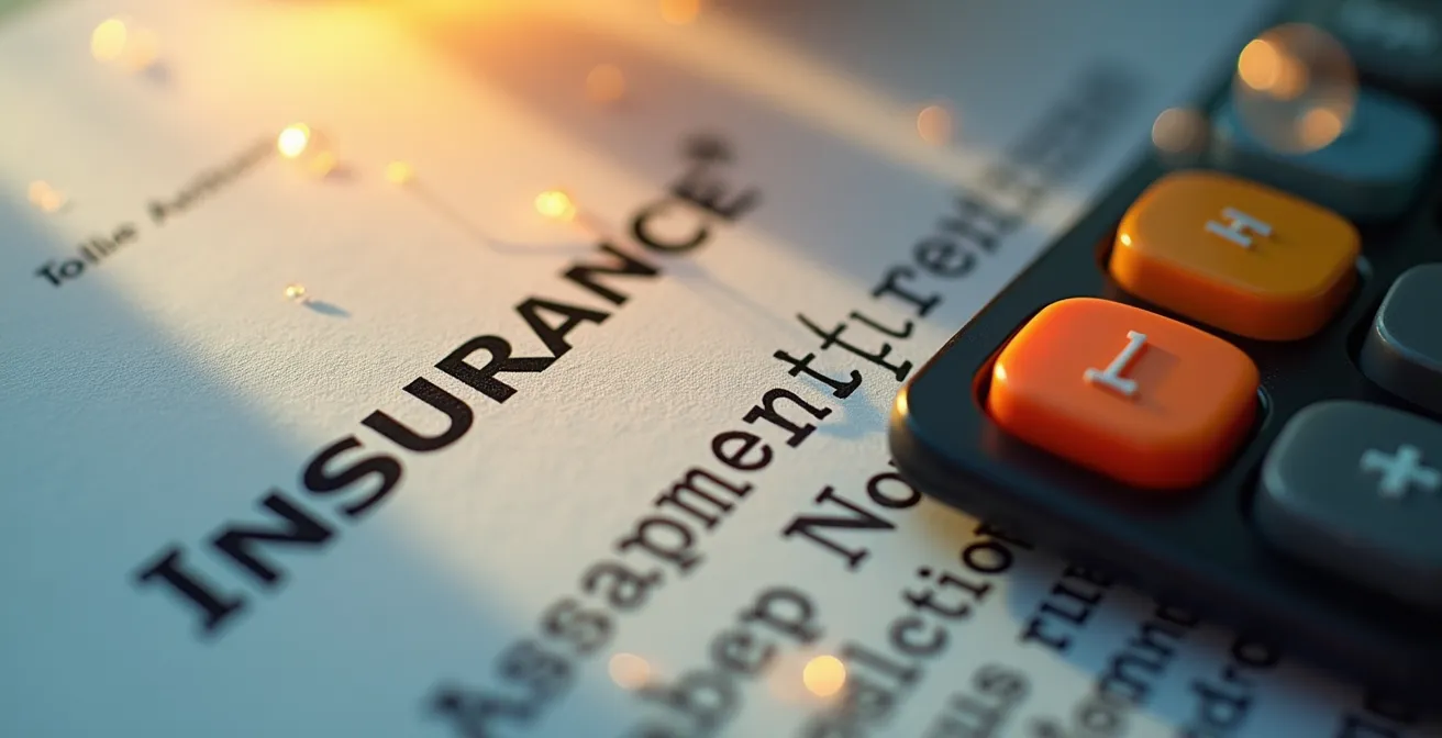 Extreme close-up of insurance paperwork texture with calculator keys