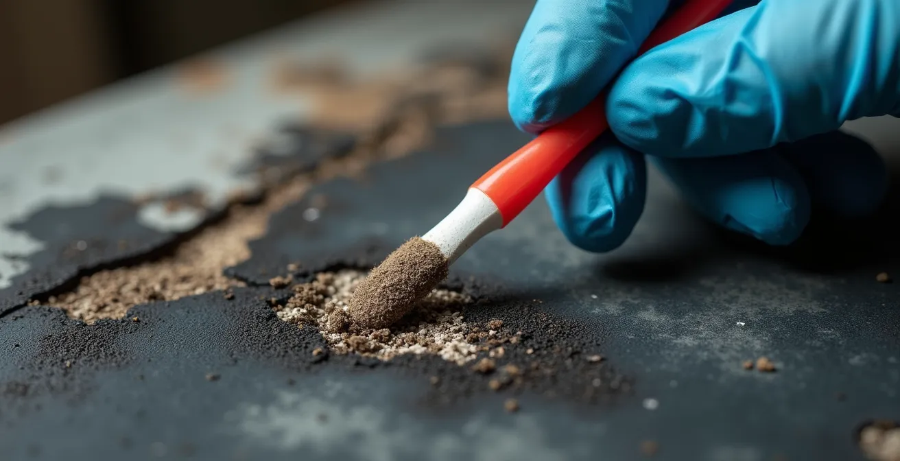 Industrial hygienist using specialized equipment to test for soot particles in fire-damaged home