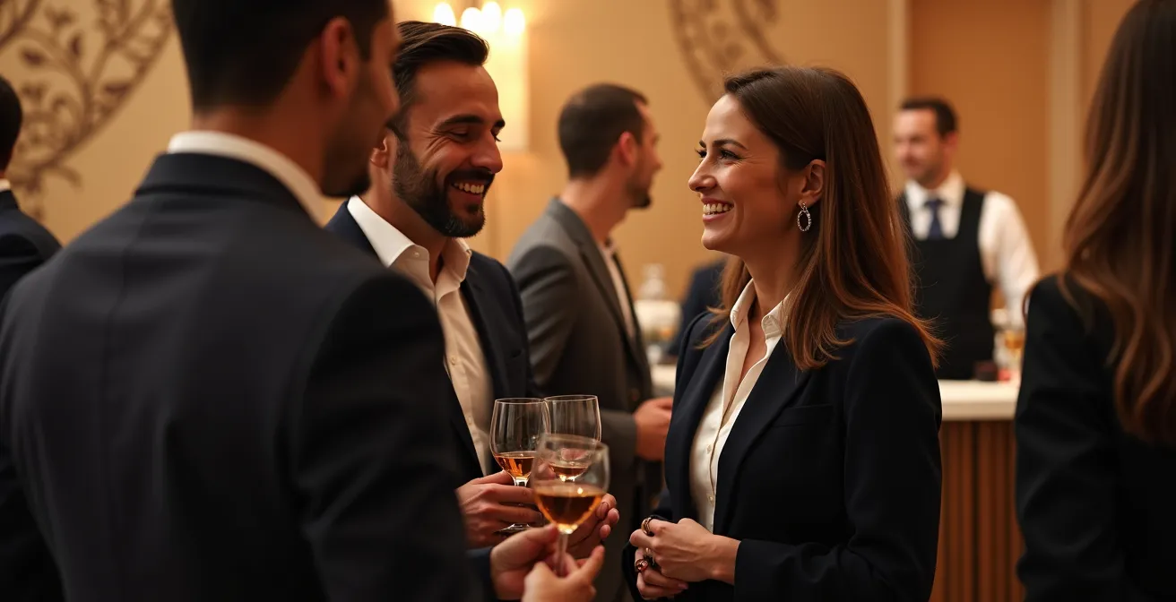 Professional event space with visible safety measures